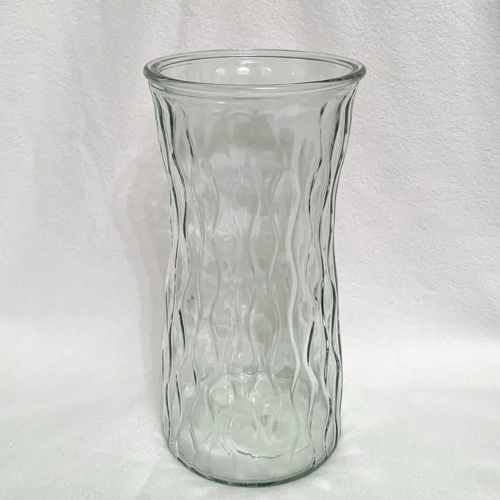 Wavy Textured Glass Floral Vase, 9”